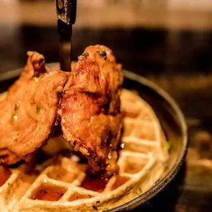 Fried Chicken &amp; Waffles w/ Rosemary infused Maple Syrup