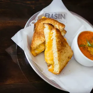 Garlic Bread Grilled Cheese w/ Roasted Tomato Soup