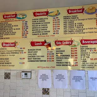 menu and prices