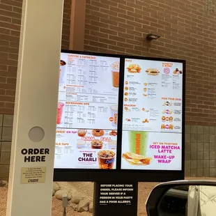 a menu on a large screen