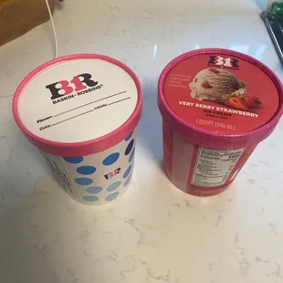 two ice creams on a counter