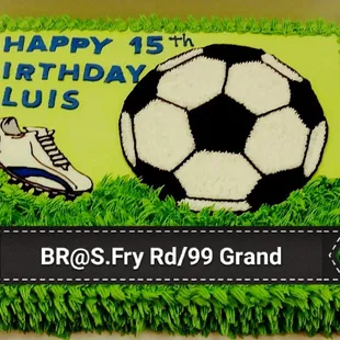 Soccer - Custom cake order at Baskin Robbins on S.Fry Rd /99 Grand Pwy