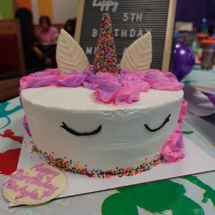a birthday cake with a unicorn face