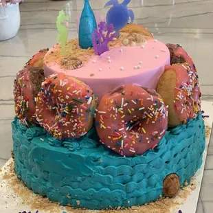 Two tier, two flavor donut cake...in mermaid theme.