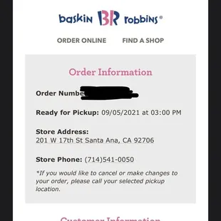 Ordered on 8/31 for pick up on 9/5