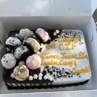 Chocolate cake with cookies and cream ice cream. Yum!