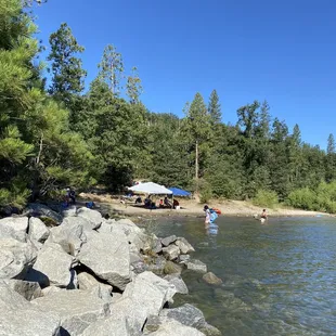 Families claiming space at 8 am at Denver Church Beach (small because of higher water)