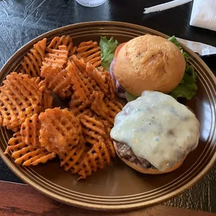 Burger with sweet potato fries