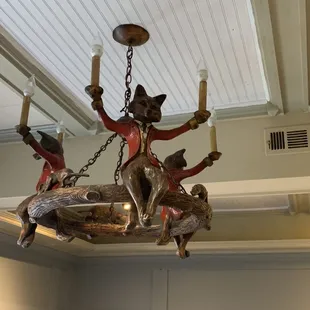 a chandelier in a restaurant