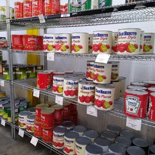 a variety of canned food items
