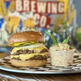 Double Cheeseburger with homemade potato salad.  Delicious!