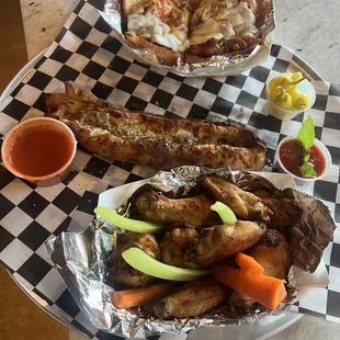 Nashville Hot Wings, pizza Rolls, and delicious  meatball Sandwich.