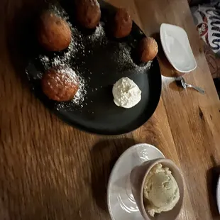 Donut holes with campfire ice cream