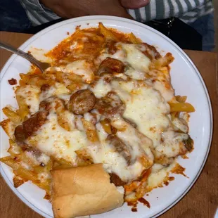 Penne with meat sauce and sausage