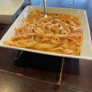 tomato Alfredo with shrimp.