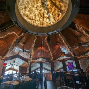 the ceiling of a restaurant