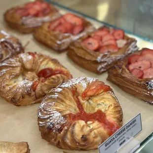 a variety of pastries on display