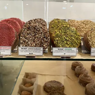 a variety of baked goods on display