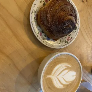 Cinnamon Roll Croissant and Cafe Latte