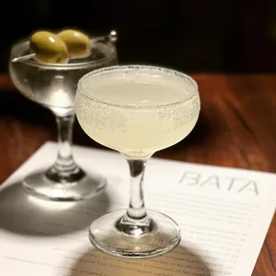Dirty Ketel One Martini with labne stuffed olive  Lemon drop Martini