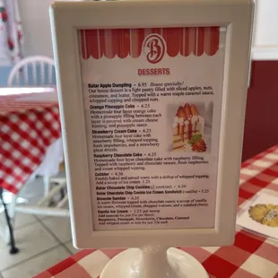 Dessert menu