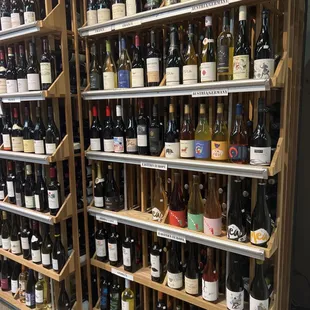 shelves of wine in a store