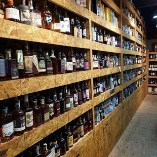shelves of liquor in a store