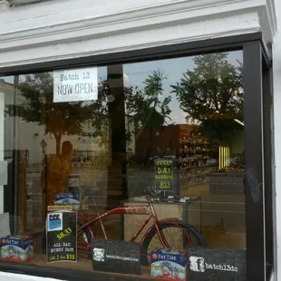 a bicycle in a store window