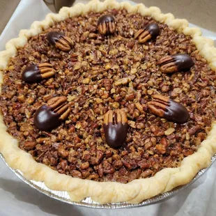 Dark chocolate bourbon pecan pie