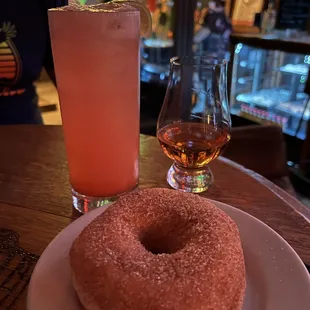 Gin Thizz, Buffalo Trace batch select neat, Churro Donut