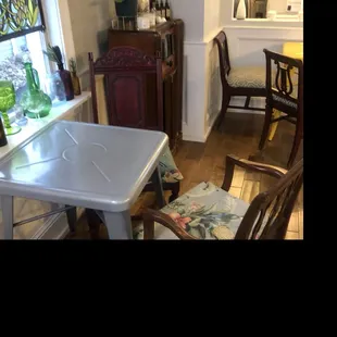 A couple of tables for indoor seating available
