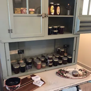 Assortment of jellies and jams.