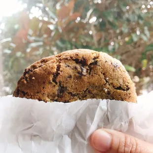 Chocolate chip cookie sprinkled with sea salt