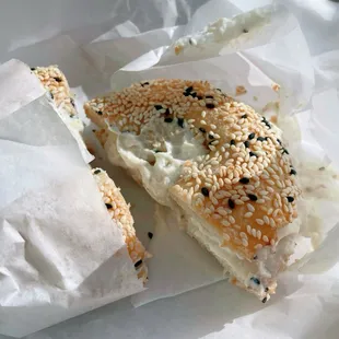 Sesame bagel with garlic schmear