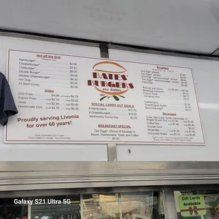 Current Menu on the wall. INEXPENSIVE!