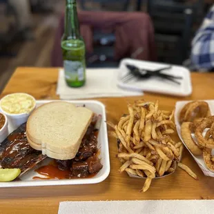 The Mixed Plate with a side of onion rings.