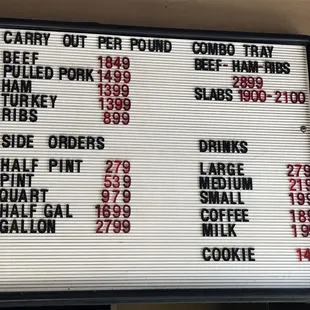 the menu of the restaurant