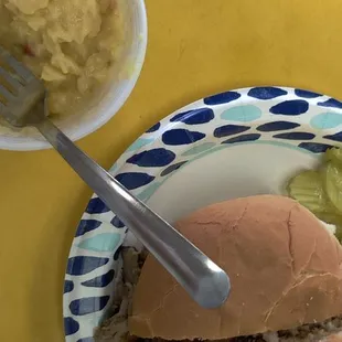Pulled pork sandwich with potato salad