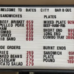 a menu for a burger
