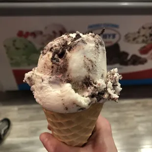 Moose Tracks ice cream in waffle cone