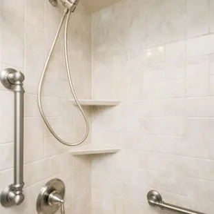 a shower with a shower head