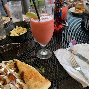 Strawberry margarita. Yummy, but almost no alcohol.