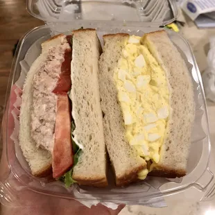 New item: tuna and egg salad sandwich.