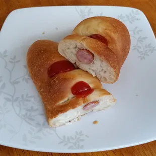 Berkshire pork sausage bun ($2.50) - Japanese kolache? with ketchup.