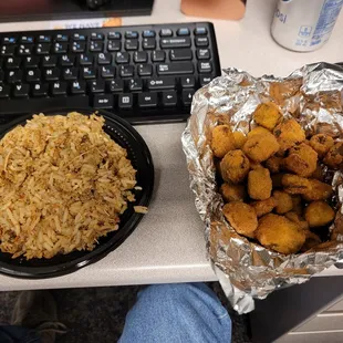 Chicken Sausage Jambalaya and fried Okra