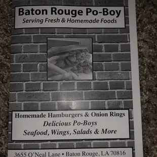 a menu for a restaurant