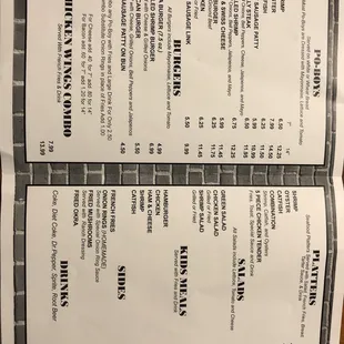 a menu for a restaurant