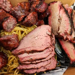 3 item combo: brisket, tri-tip, pork Belly, sausage