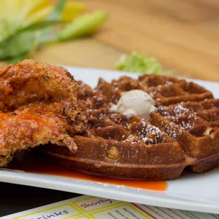 The Famous Cluck-n-Gaufre!!  Our version of Chicken n waffles!!
