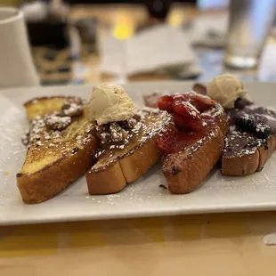 French Toast Flight, taste of Strawberry, Blueberry, Lemon, and Caramel